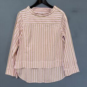 NWT J Crew 100% Cotton Striped Funnel Neck Blouse Wide Sleeve Top Pink Bronze 8